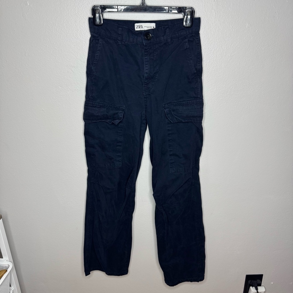 Zara High Rise Cargo Straight Leg Pant in Navy Blue - Picture 3 of 9